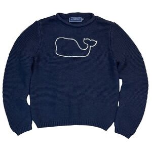 Vineyard Vines Kids Navy Whale Embroidered Knit Sweater Size L